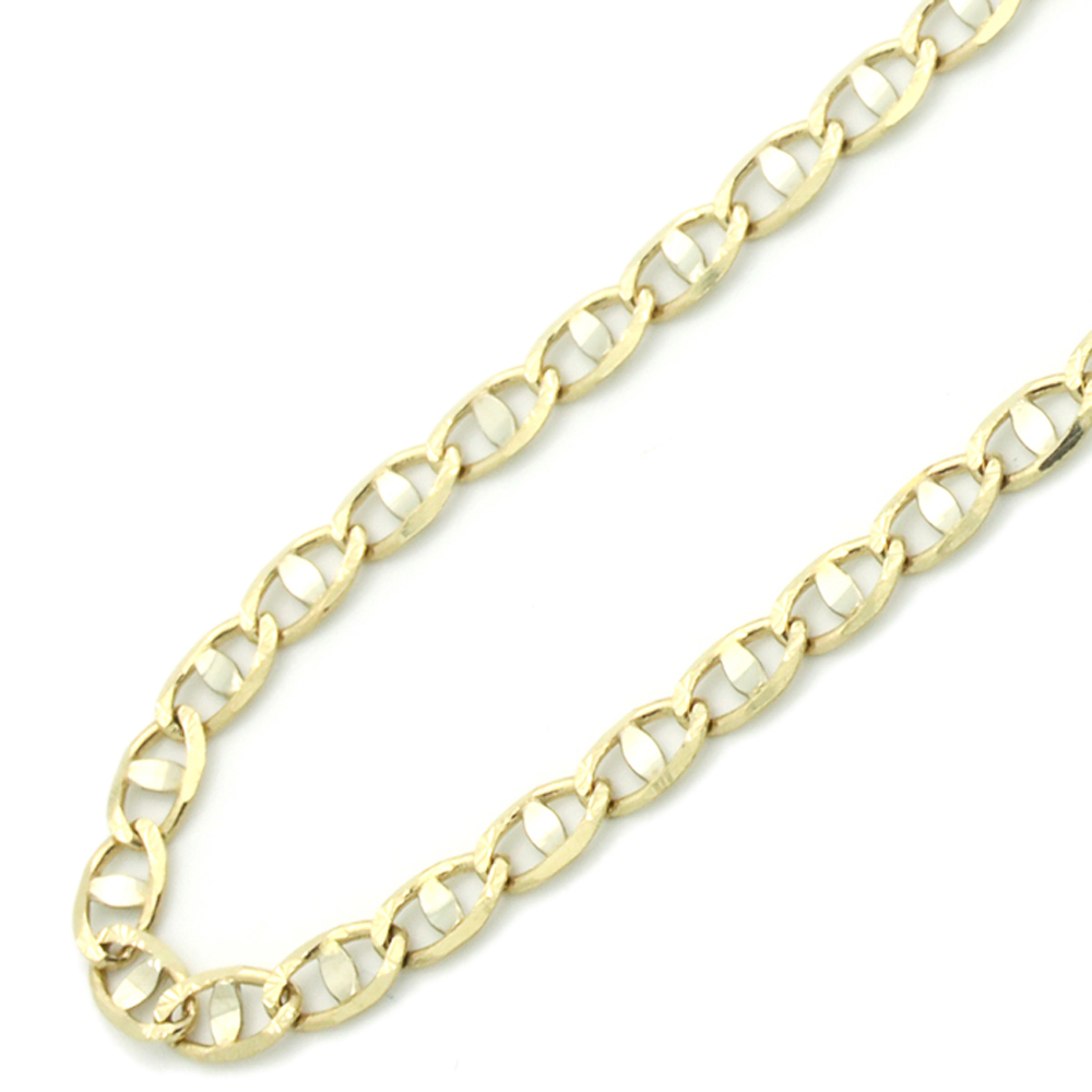2mm 14K Two Tone Gold Chain Flat Mariner Link Chain Necklace / Gift box