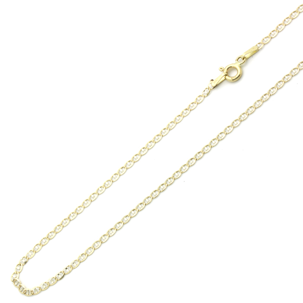 2.5mm 14K Two Tone Gold Chain Flat Mariner Link Chain Necklace / Gift