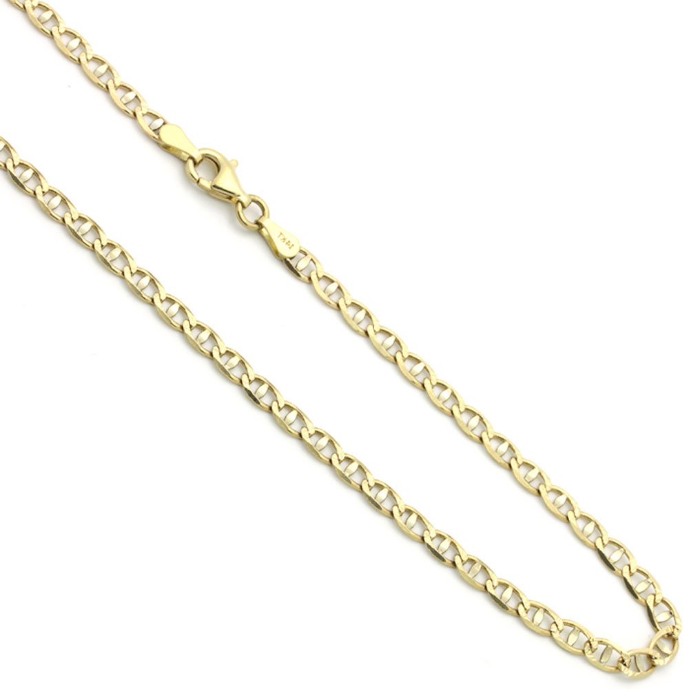 Men's 4mm 14K Two Tone Gold Chain Flat Mariner Link Chain Necklace