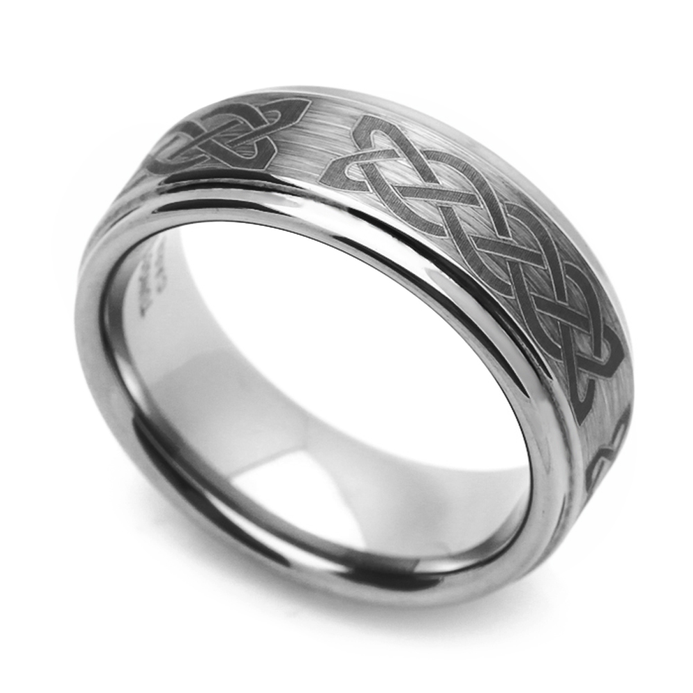 8MM Comfort Fit Tungsten Carbide Wedding Band Celtic Knot Engraved Ring