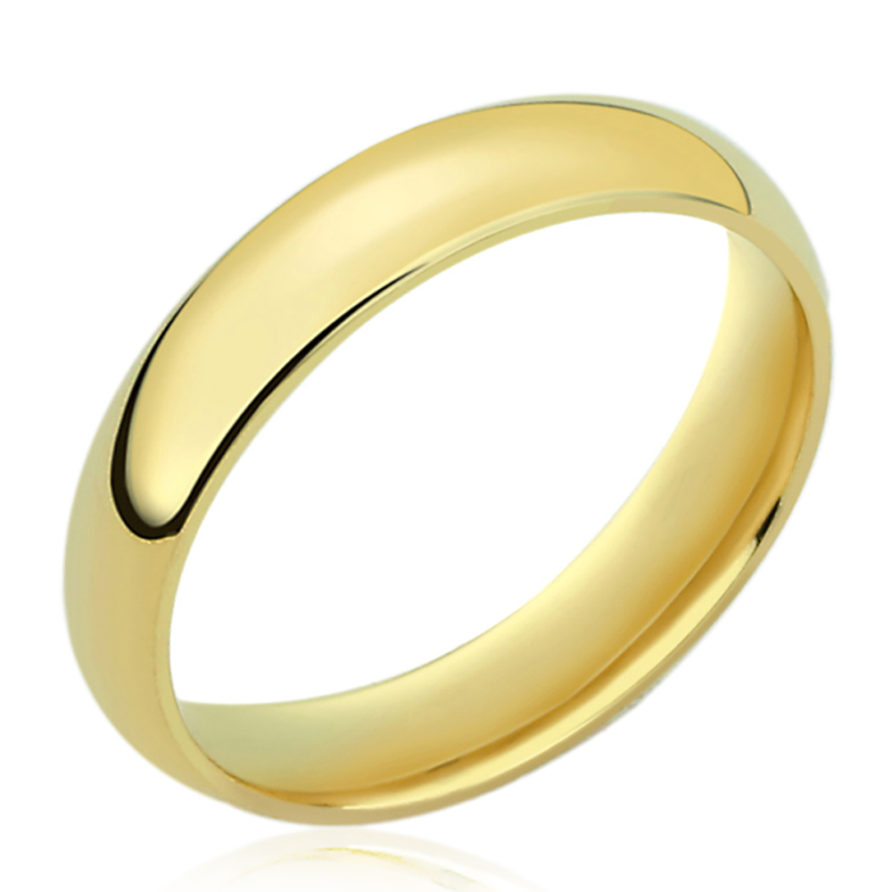 Men Women 14K Yellow Gold 4mm Classic Domed Plain Wedding Band Ring