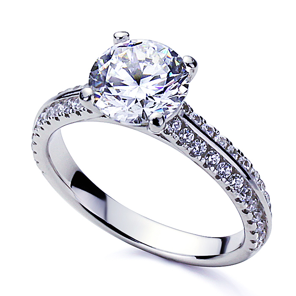 3.5mm Platinum Plated Silver 2ct Round CZ Solitaire Wedding Engagement