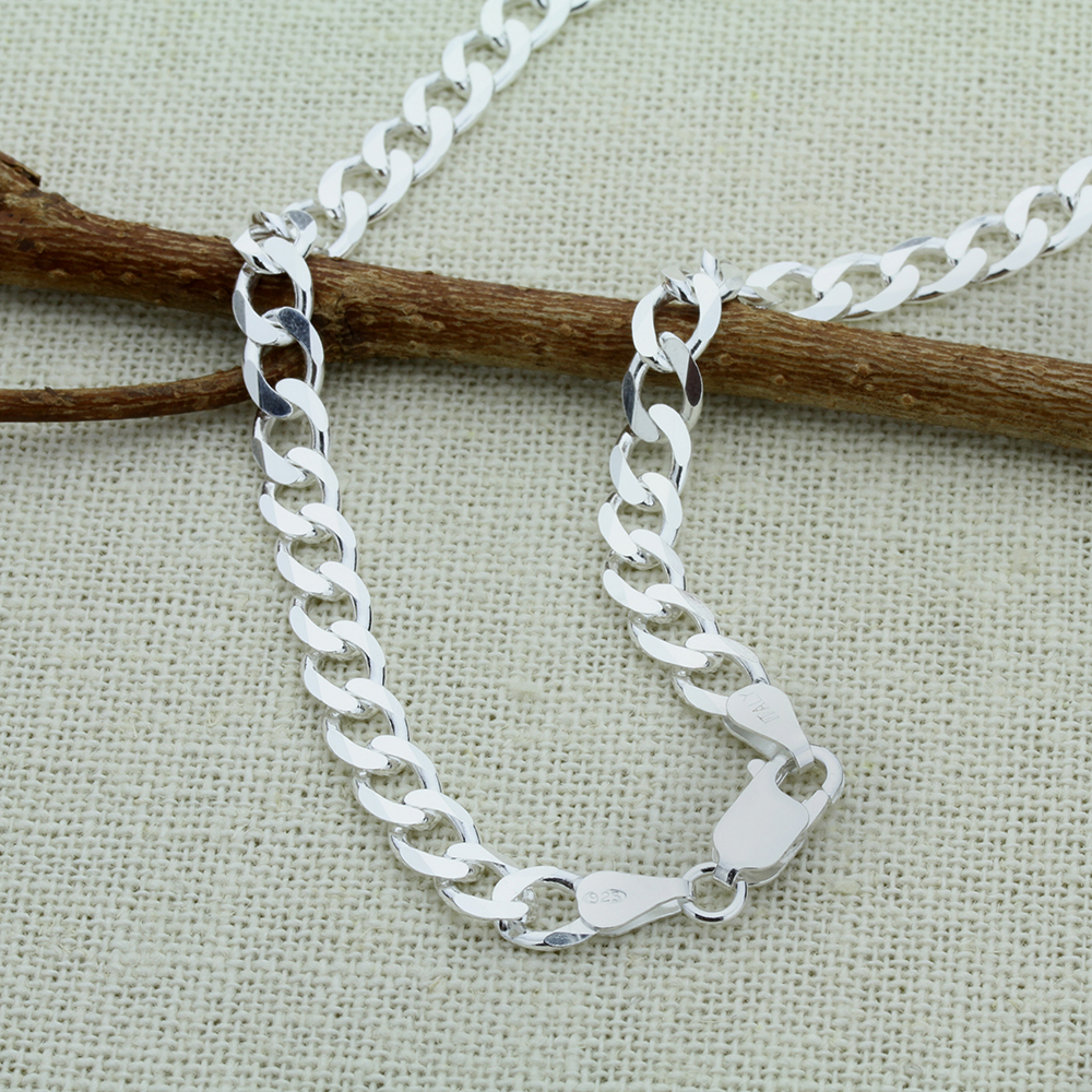 Men's 6mm 925 Sterling Silver Necklaces Italian Solid Curb Chain made