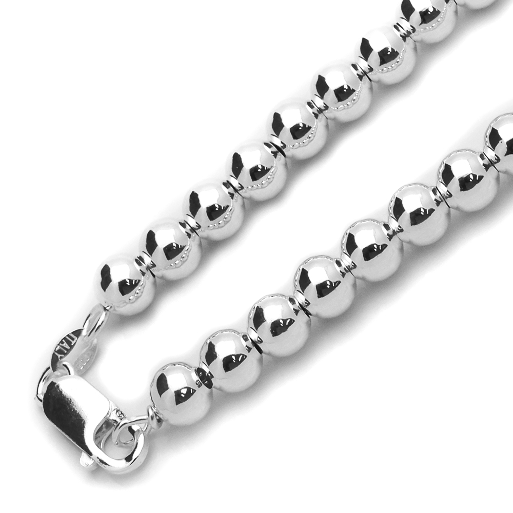 Women 6mm 925 Sterling Silver Italian Hollow Bead Chain Necklace made