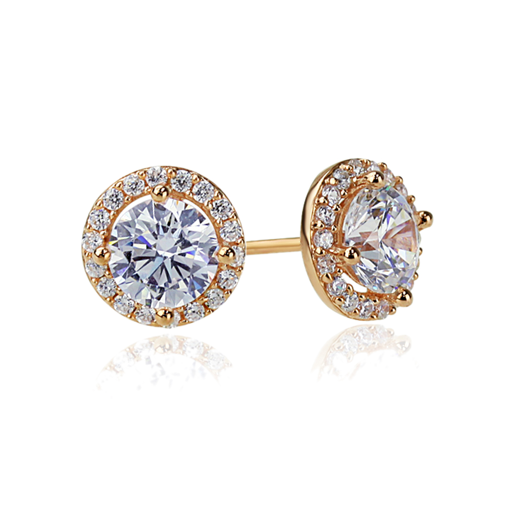 Sterling Silver 14K Rose Gold Plated Round CZ Halo Stud Earrings eBay