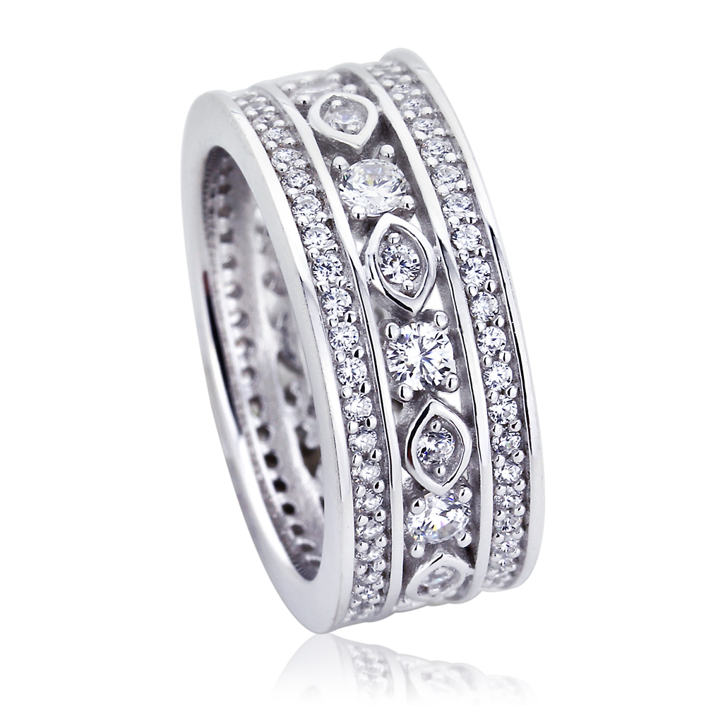 8mm Platinum Plated Silver 1ct CZ Wedding Engagement Band Eternity Ring