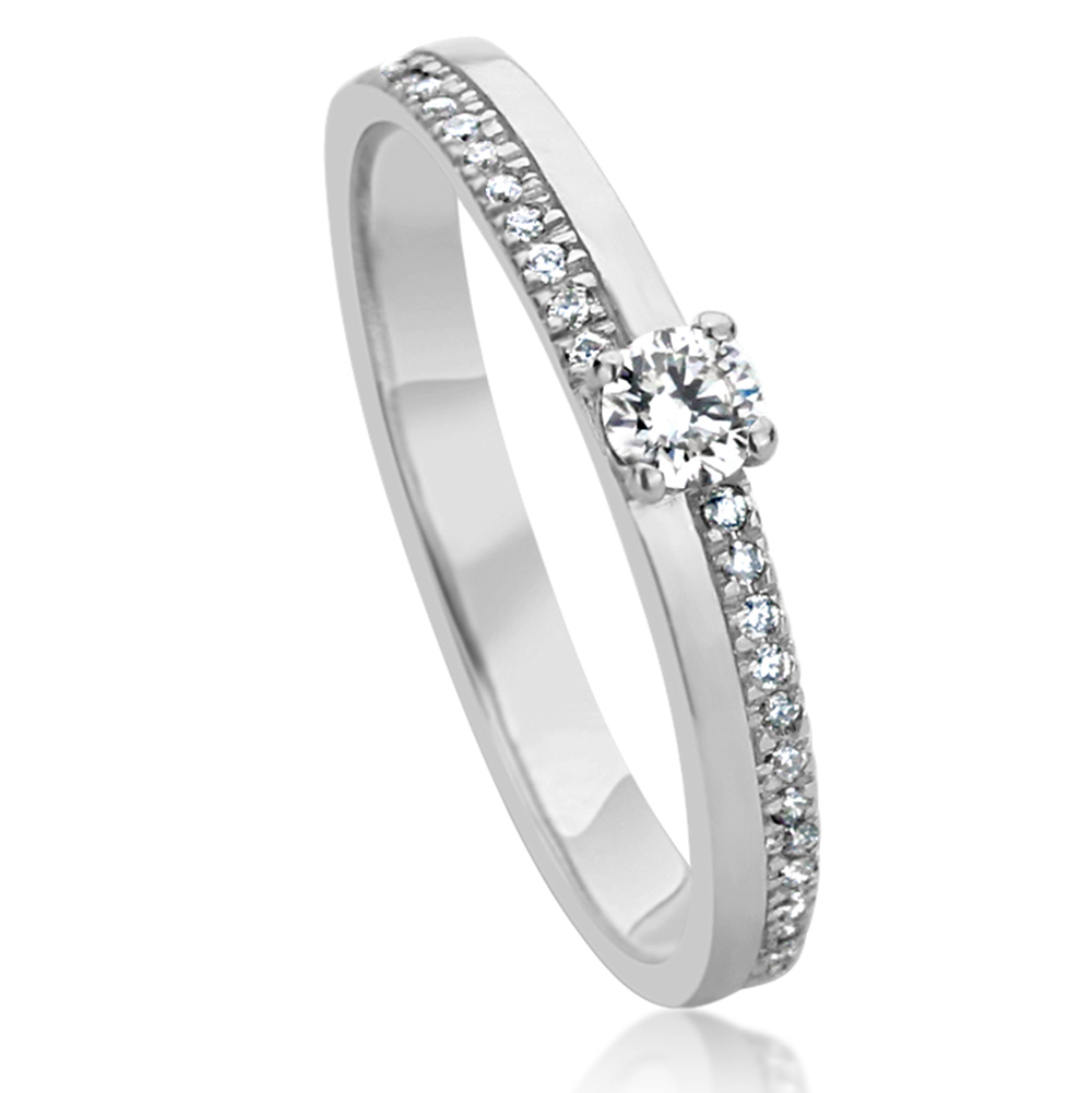 Women 3mm 14K White Gold Wedding Band Round 0.19ct Diamond Solitare