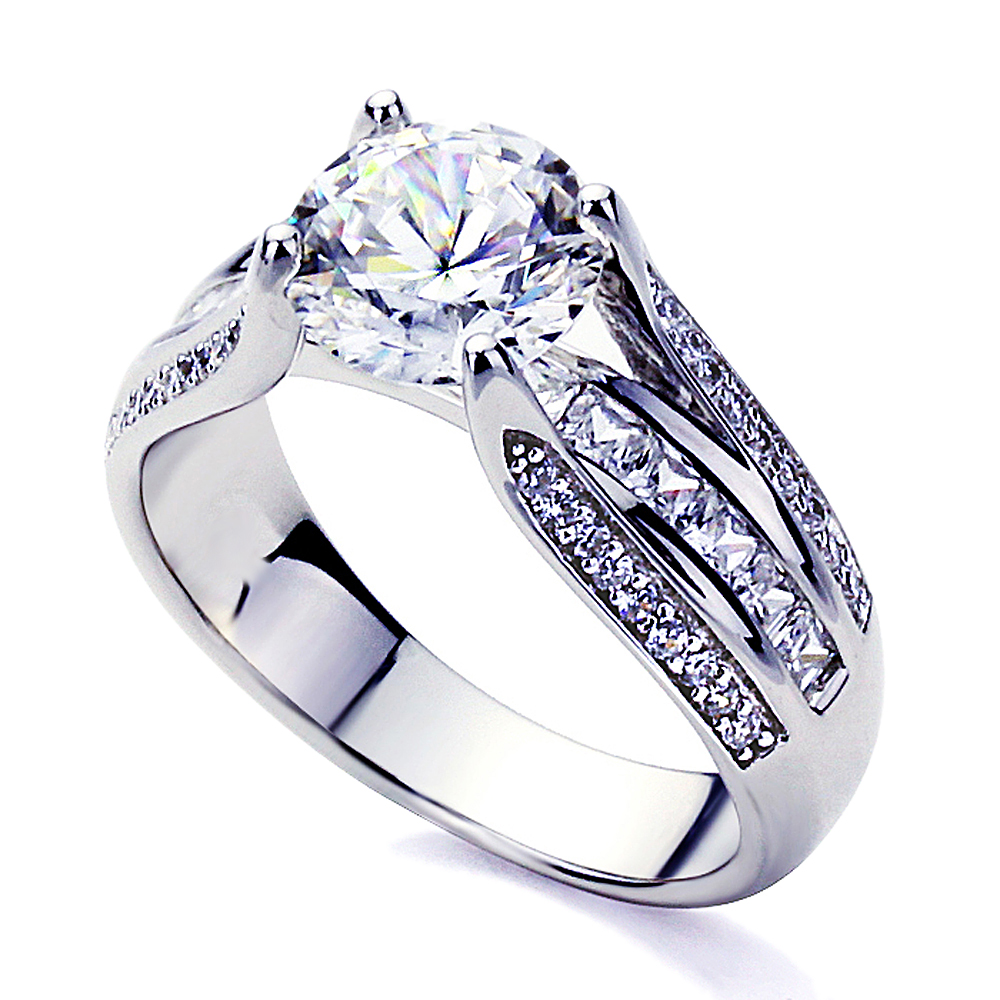 Women 14K White Gold 2 ct CZ Princess CZ Channel Setting Wedding