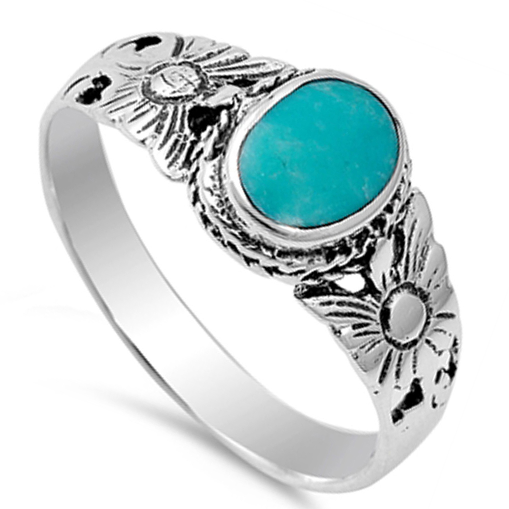 Women 9mm 925 Sterling Silver Oval Simulated Turquoise Ring Band eBay