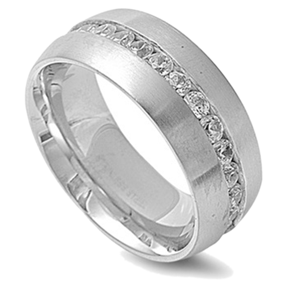 Men Women 10MM Stainless Steel High Polish CZ Stone Eternity Wedding