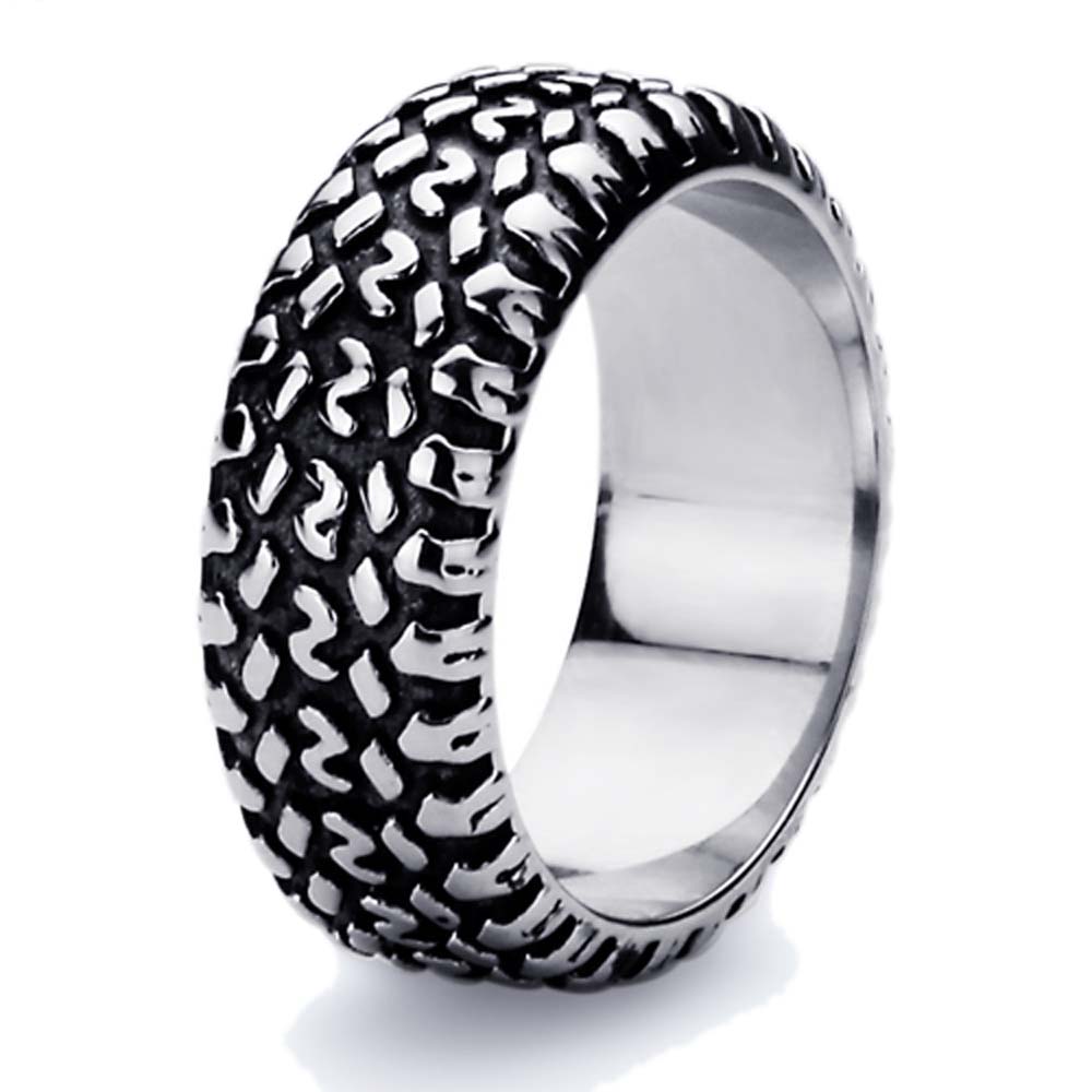 Men's 9mm Stainless Steel 316L Ring High Polish Oxidized Black Color