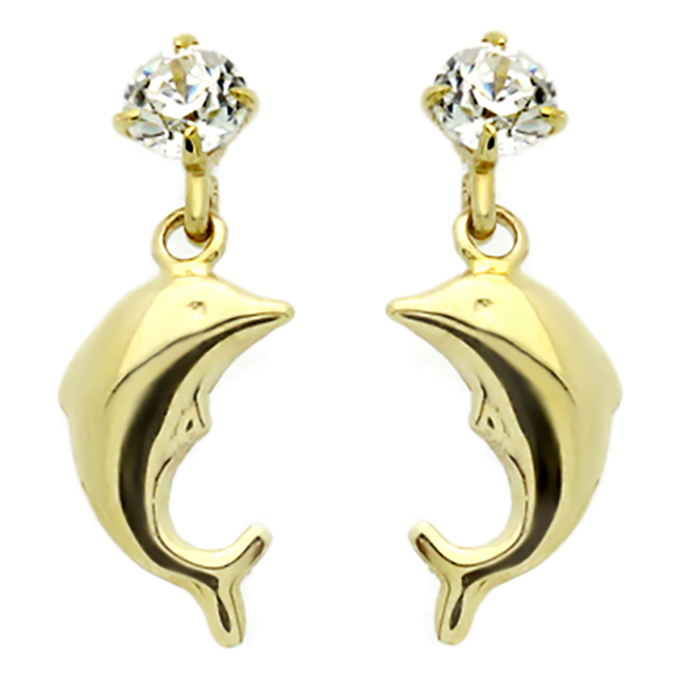 14K Yellow Gold Dolphin Dangle Screwback Stud Earrings eBay