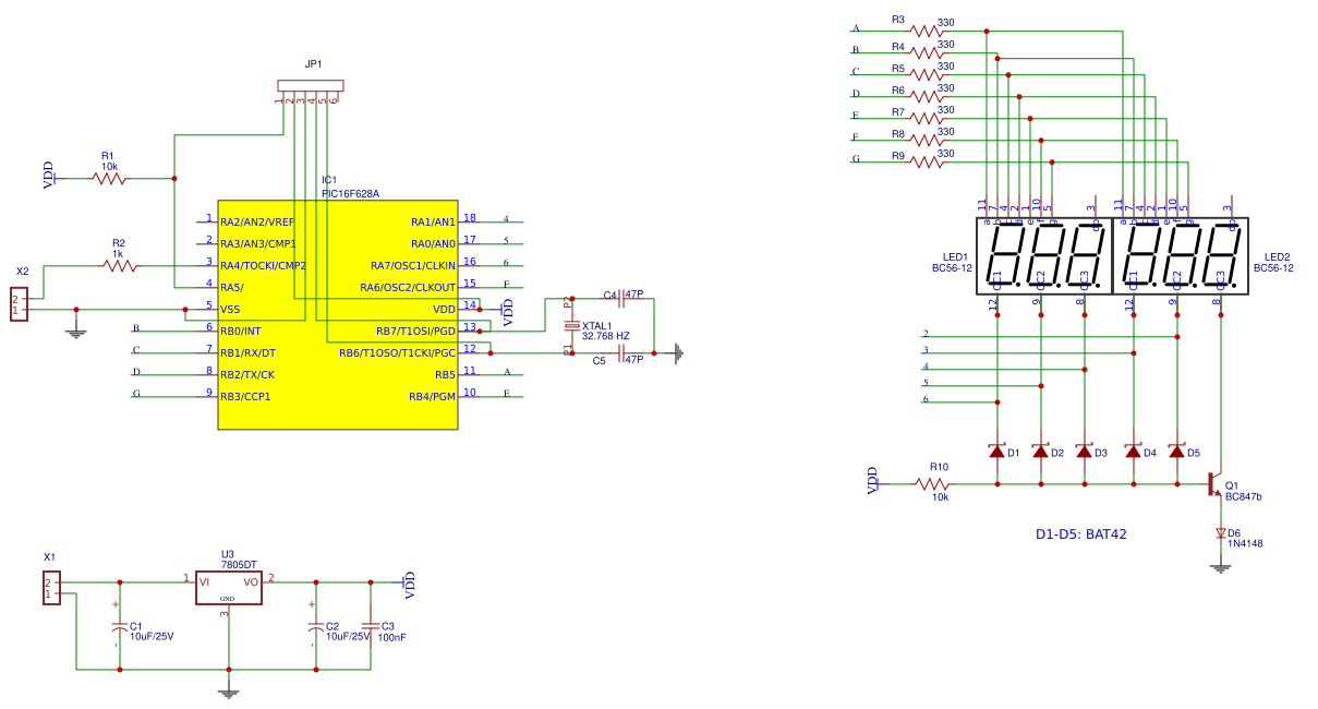 Frequency counter with PIC16F628A Circuit OSHWLab