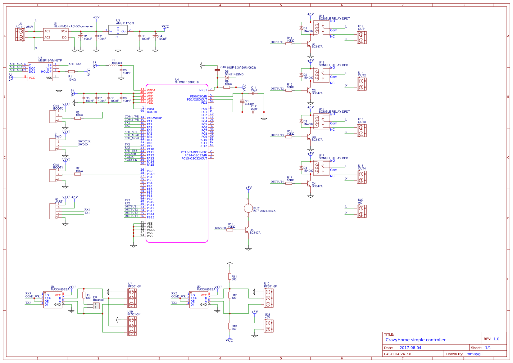 CrazyHome 4 channel dimmer EasyEDA open source hardware lab