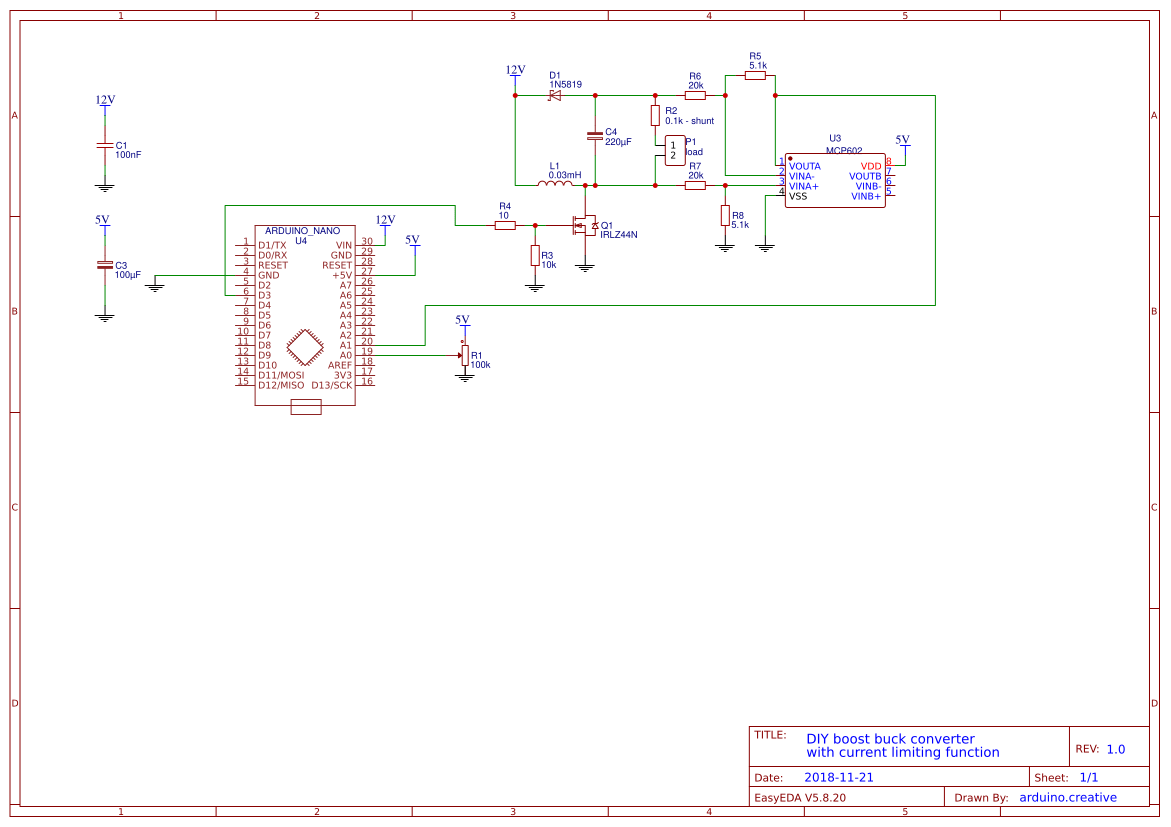 diy boost buck converter with current limiting function EasyEDA open