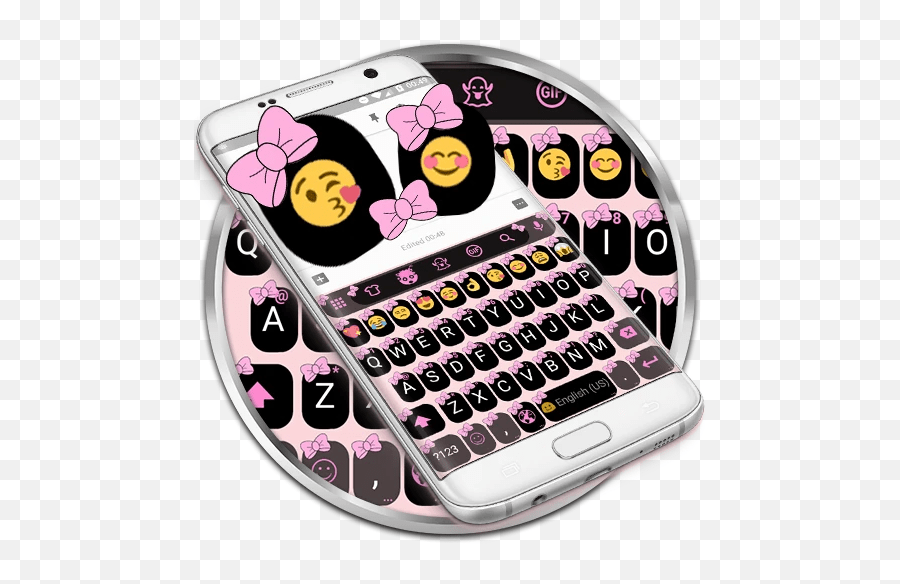 Ribbon Pink Pastel Emoji Keyboard Theme Mobile Phone,Pink Bow Emoji
