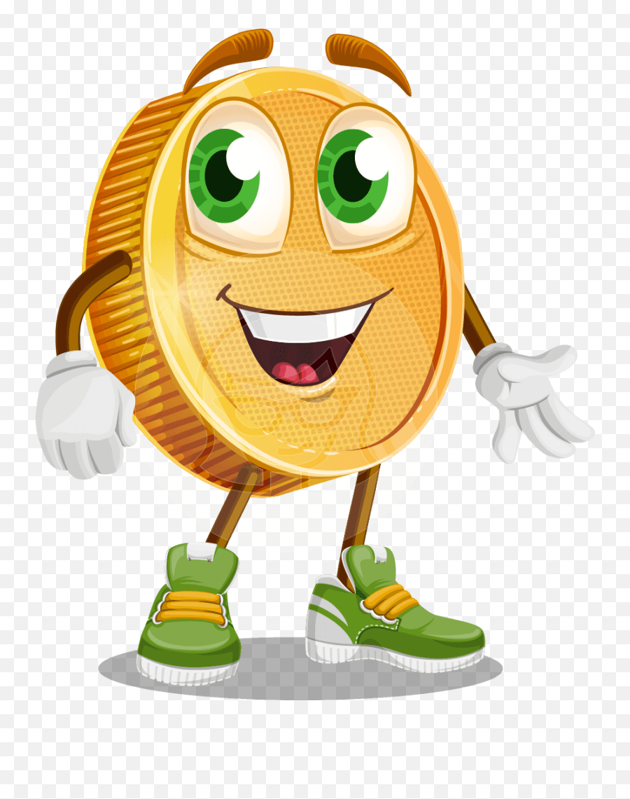Cartoon Coin Vector Character Cartoon Coin Emoji,Waving Emoticon