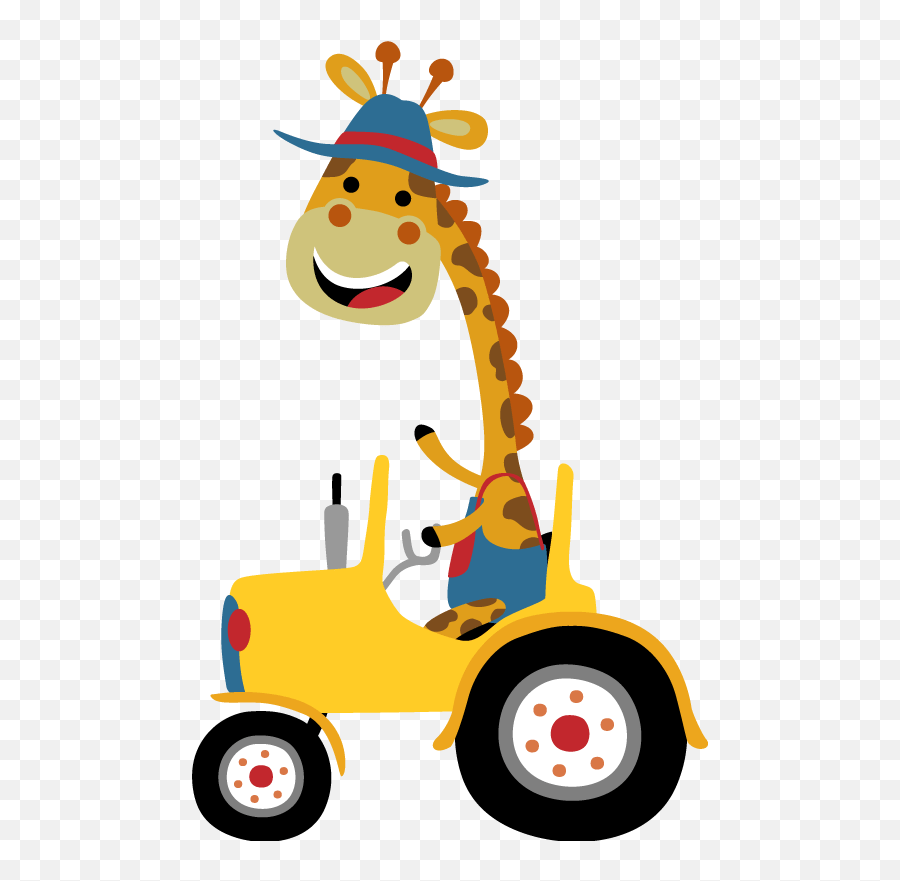 Tractor Contour Illustration Wall Art Decal Giraffe In Tractor Emoji