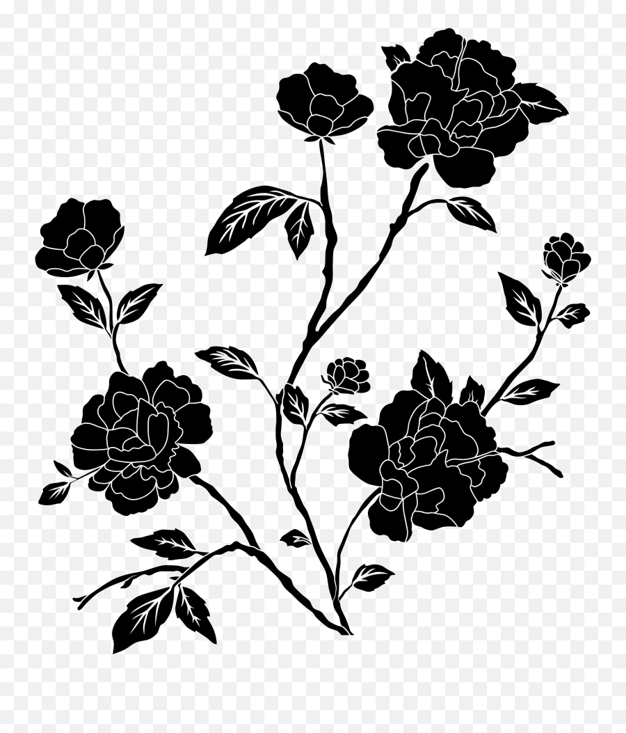 Vintage Flowers Rouse Clipart Black And Flower Black And White Png