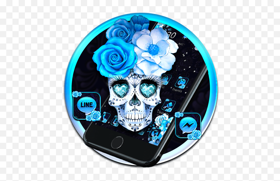 Flower Diamond Sugar Skull Theme Blue Rose Emoji,Sugar Skull Emoji