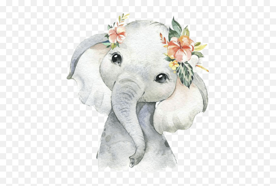 Elephant Elephants Cute Adorable Baby Elephant With Flowers Emoji