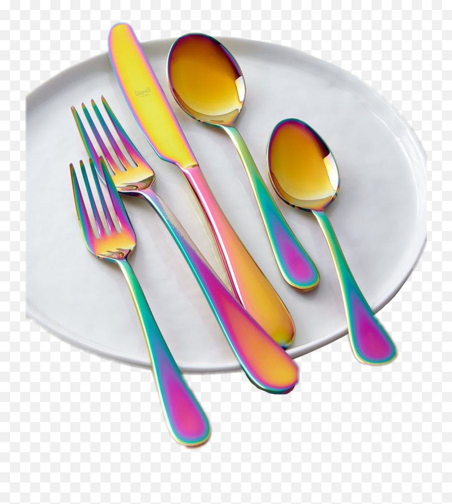 Plate Spoon Knife Fork Unicorn Oil Spill Kitchen Utensils Emoji