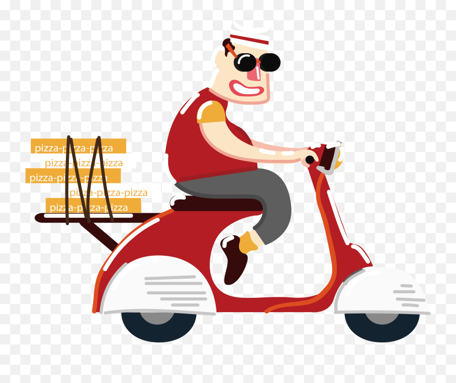 Pizza Fast Food Motorcycle Ride A To Cartoon Moped Pizza Fast