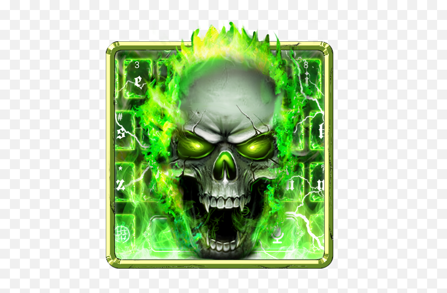 Green Flame Skull Keyboard Theme Green Cool Flaming Skull Emoji,Gun