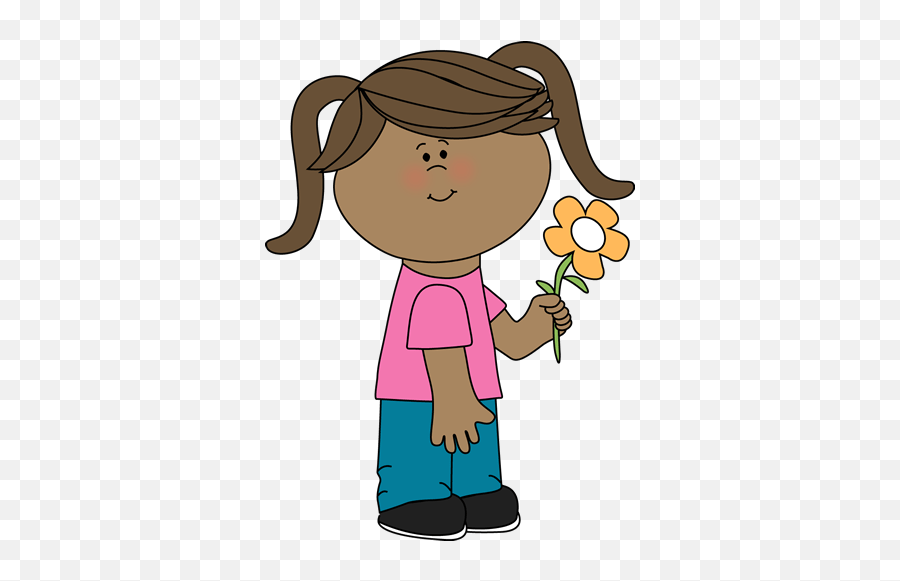 Flower Girl Basket Clipart Girl Holding A Flower Clipart Emoji,Flower