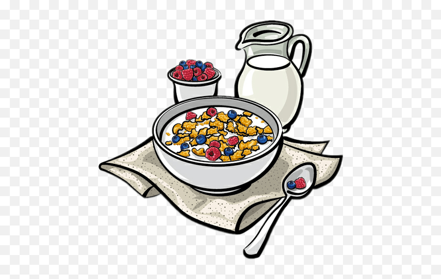 Breakfast Food Cereals Milk Bowl Berries Blackberries Cartoon Healthy