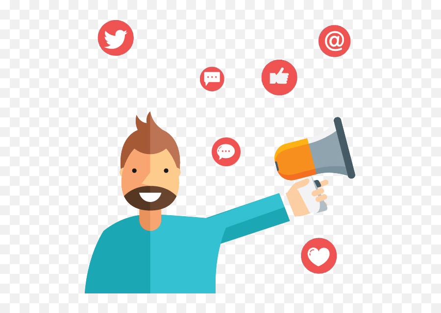 Man Holding Megaphone Surrounded By Social Media Emojis Social Media