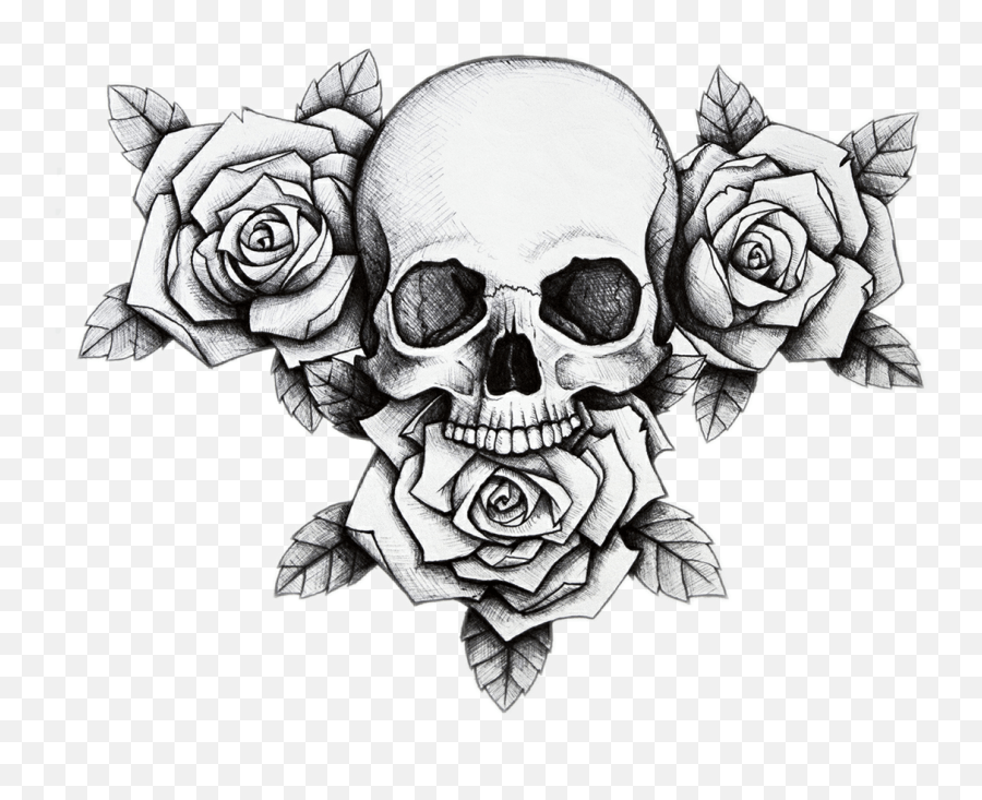 Skull Flower Rose Dead Sticker Skull With Roses Drawing Emoji,Dead