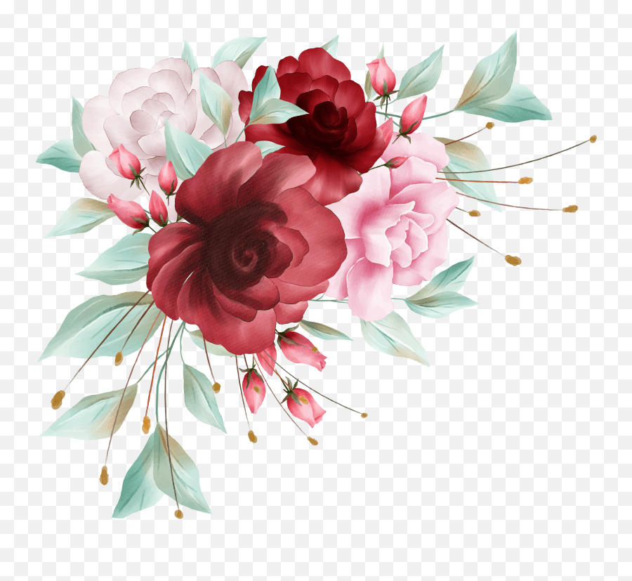 Roses Flowers Flower Bouquet Sticker Red Watercolor Flower