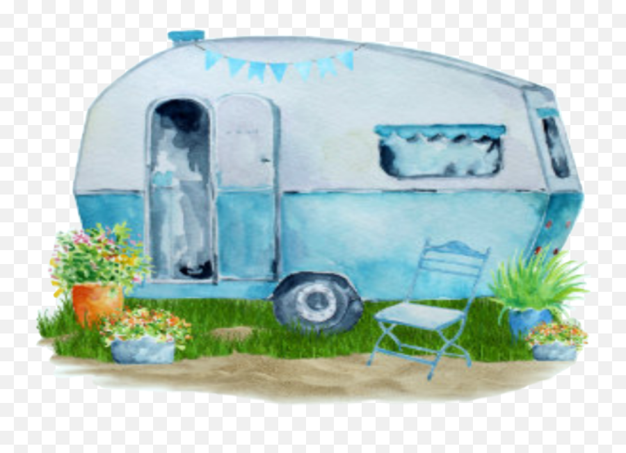Watercolor Handpainted Camper Rv Watercolor Caravan Emoji,Travel