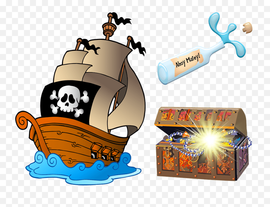 Pirate Ship Gold Treasure Barca Pirati Emoji,Flag And Ship Emoji