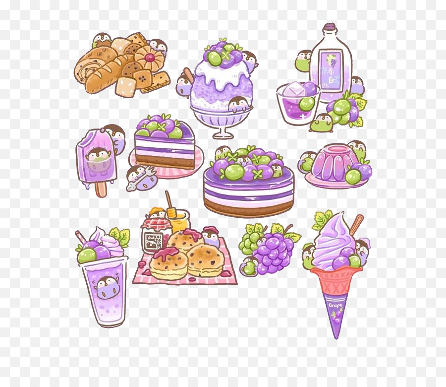 Freetoeditcute Kawaii Penguin Grape Food Remixit In Emoji,Cat And