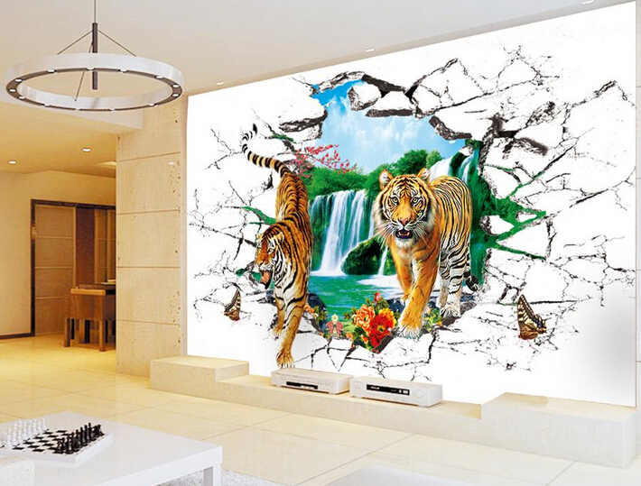 3d tiger wallpaper animal stereograph wall murals wall art China 3d