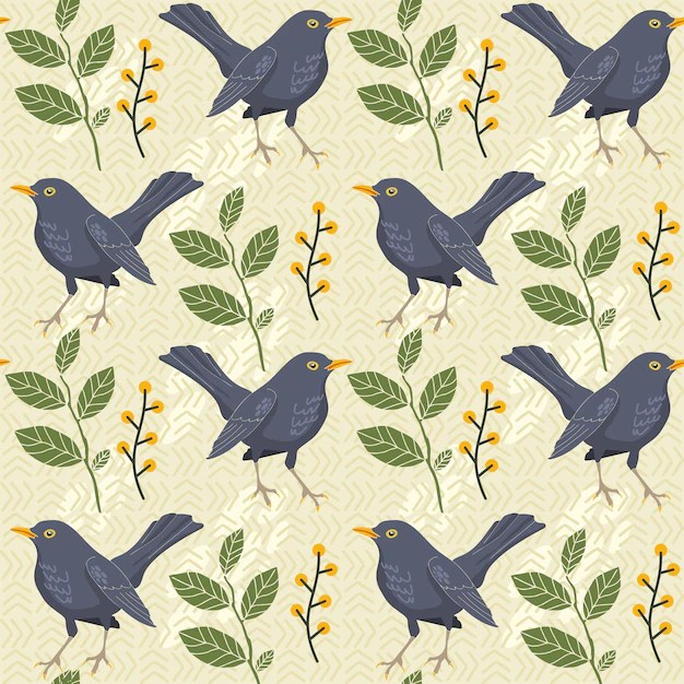 Premium Vector Blackbird saemless pattern