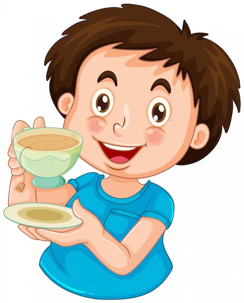 Free Vector A boy drinking tea