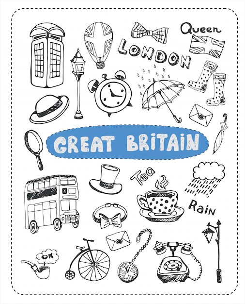 Premium Vector British elements doodle set