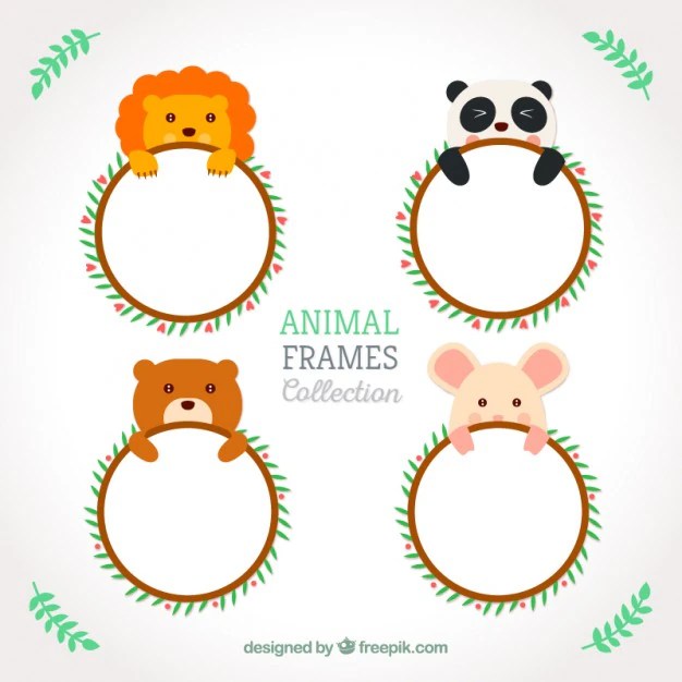 Cute animals rounded frames Vector Free Download