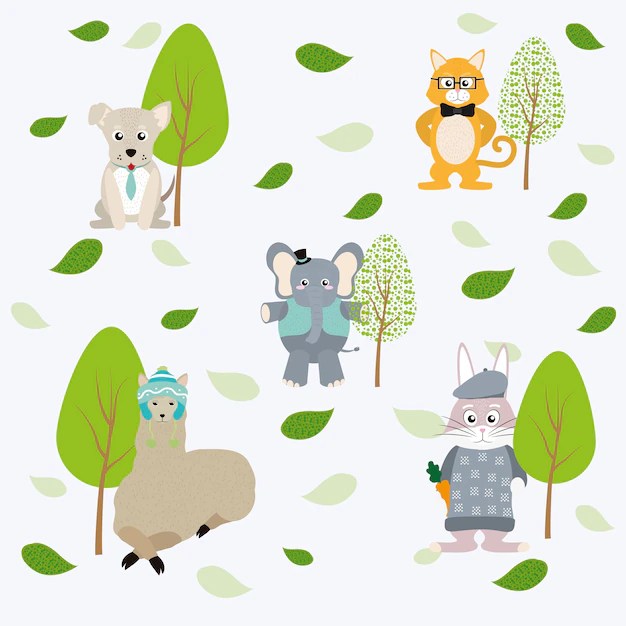 Premium Vector Cute and funny animals background pattern