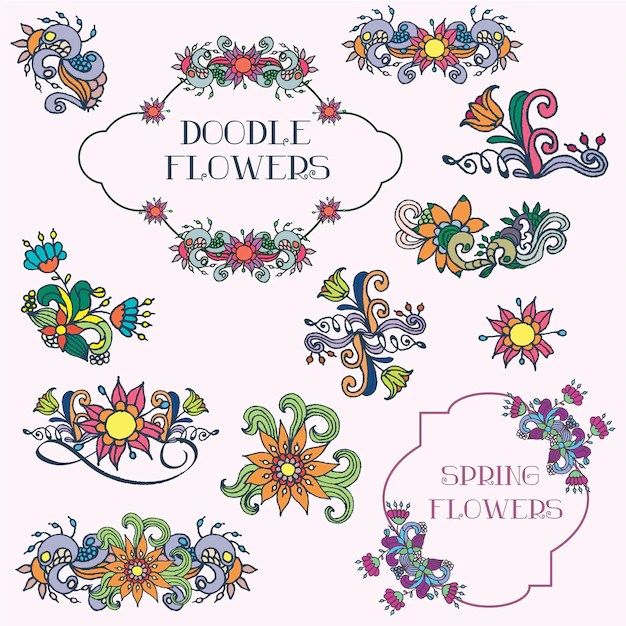 Premium Vector Doodle flower vector set