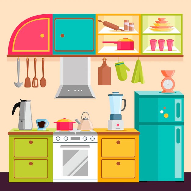 Premium Vector Kitchen set interior vector illustration
