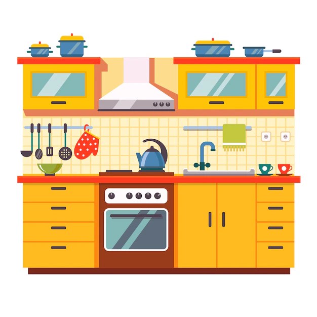 Kitchen wall interior Vector Free Download