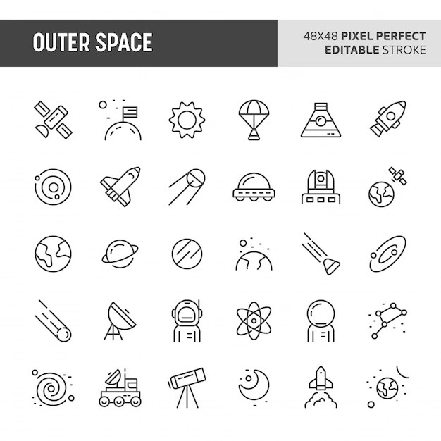 Outer space icon set Premium Vector