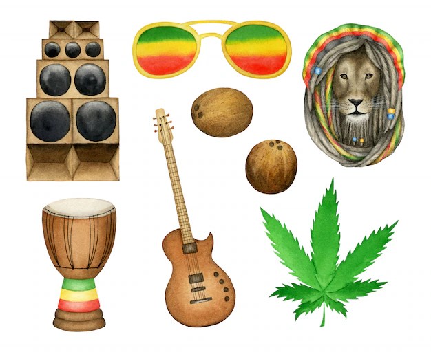 Set of reggae music elements Vector Premium Download