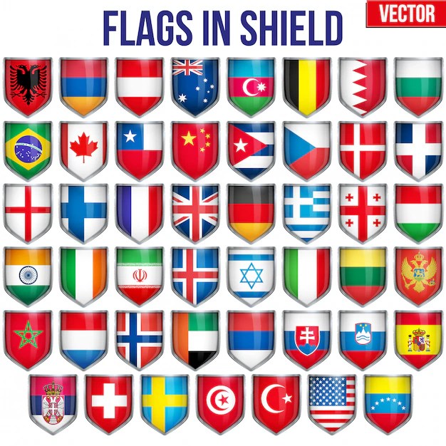 Premium Vector Set of shield with flags
