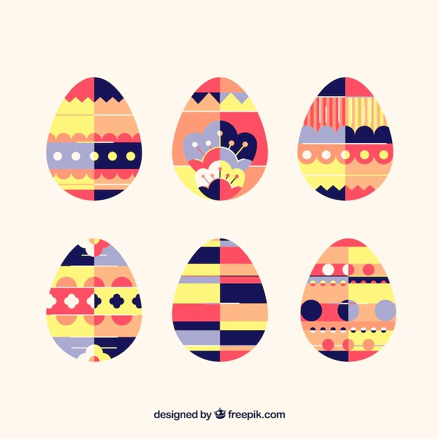 6 개의 평평한 부활절 달걀 무료 벡터