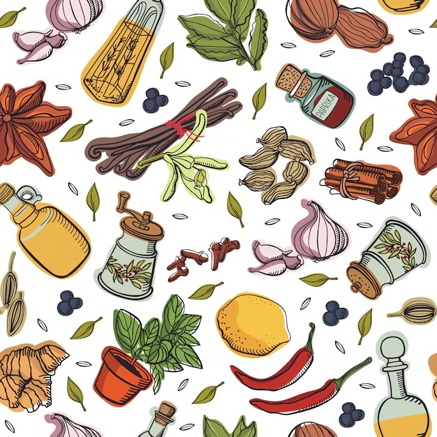 Free Vector Spices kitchen pattern